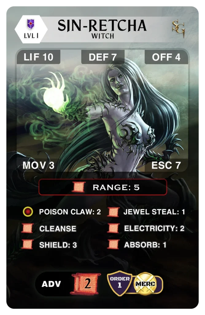Sin-Retcha Guardian card, Level 1, front