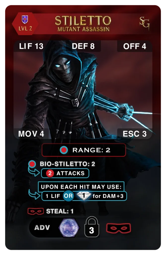 Stiletto Guardian card, Level 2, front